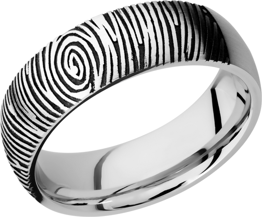 Cobalt chrome 7mm domed band with laser-carved fingerprint