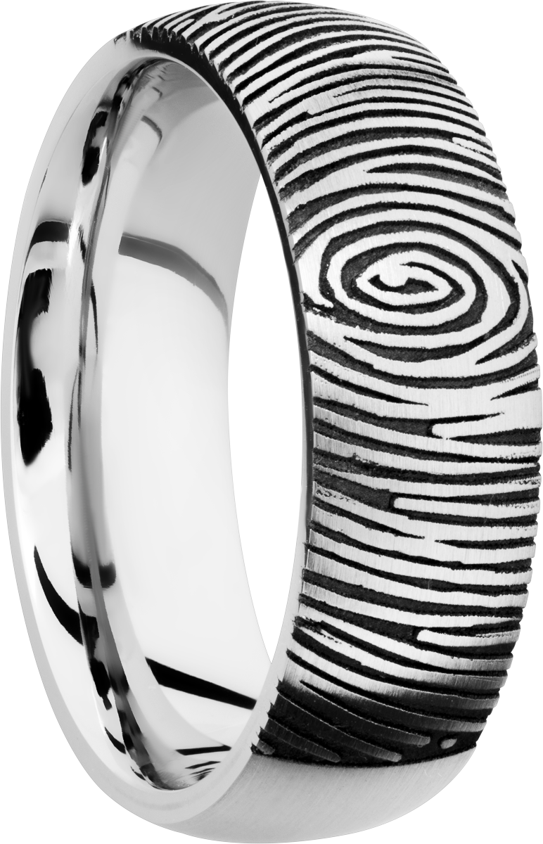 Cobalt chrome 7mm domed band with laser-carved fingerprint