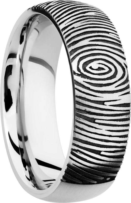 Cobalt chrome 7mm domed band with laser-carved fingerprint