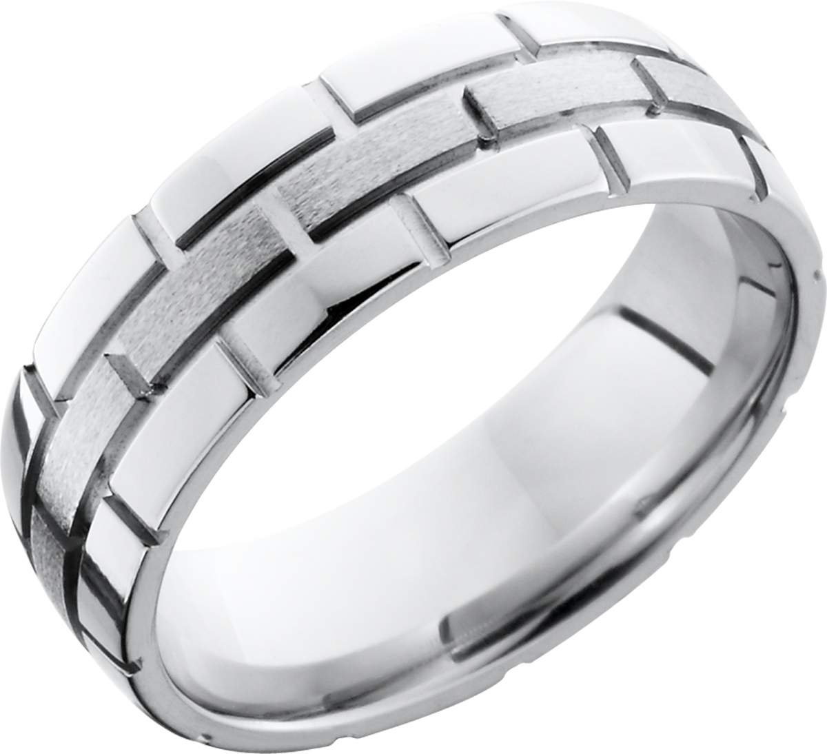 Cobalt chrome 7mm domed band with a brick pattern