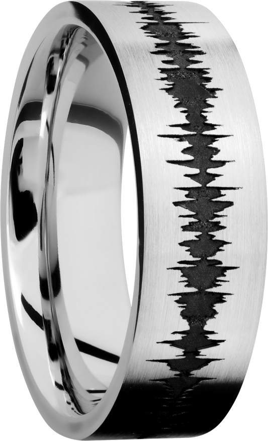 Cobalt chrome 7mm flat band with a laser-carved soundwave