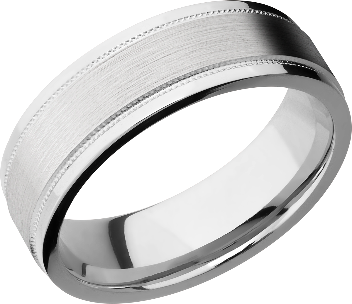 Cobalt chrome 7mm flat band with grooved edges and reverse milgrain detail