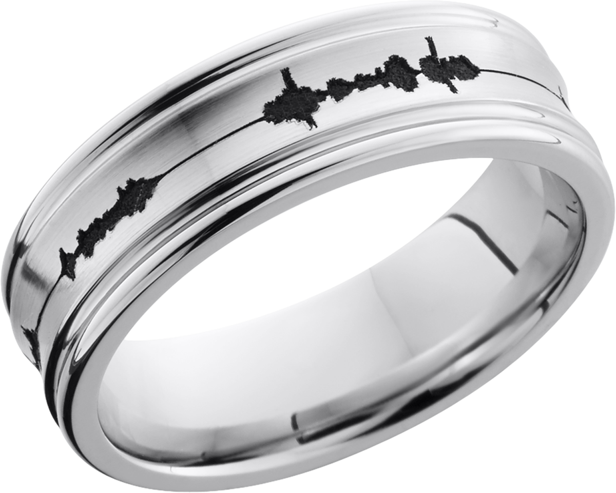 Cobalt chrome 7mm concave band with a laser-carved soundwave