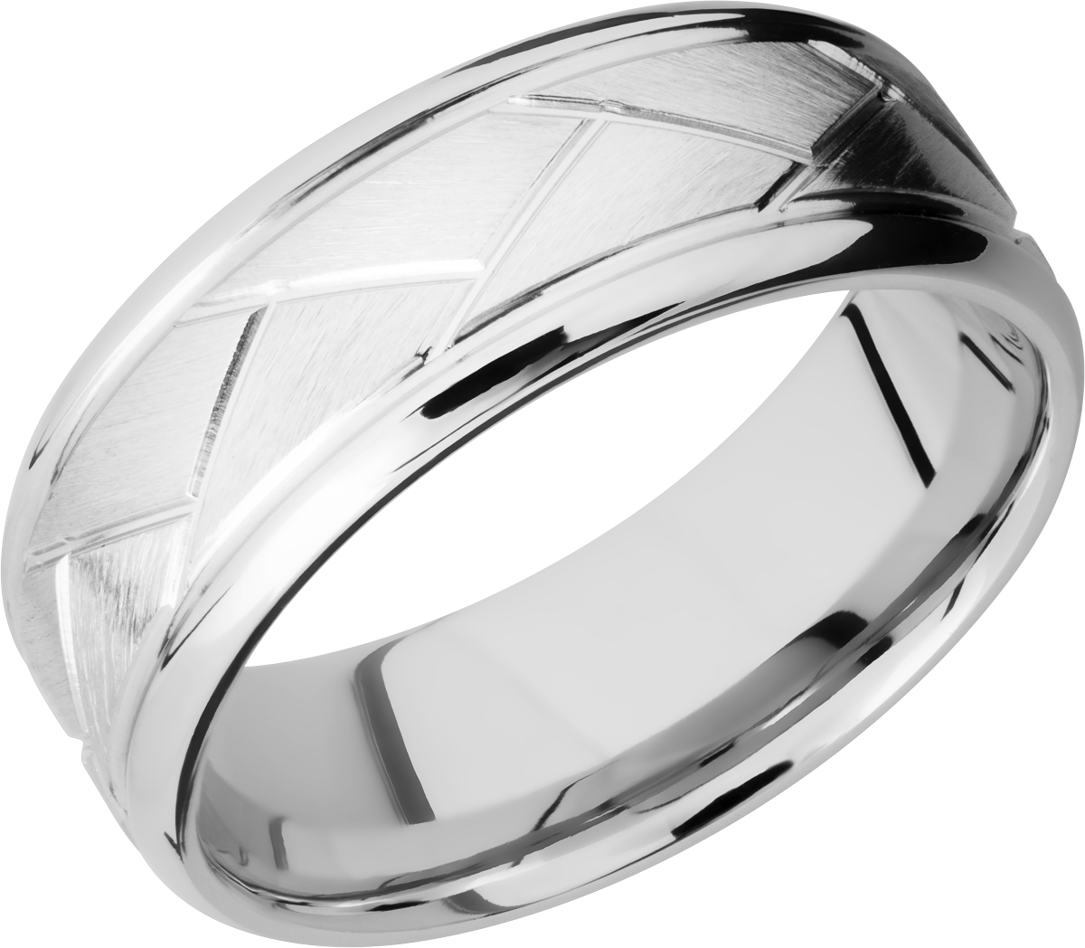 Cobalt chrome 8mm beveled band with laser-carved flatweave pattern
