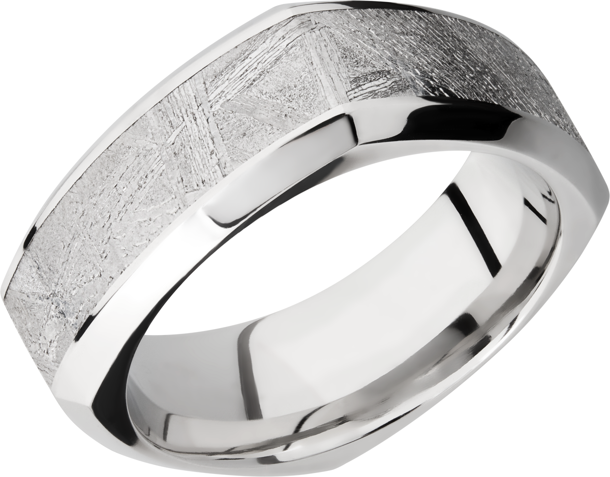 Cobalt chrome 8mm square beveled band with an inlay of authentic Gibeon Meteorite