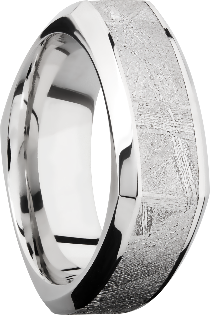 Cobalt chrome 8mm square beveled band with an inlay of authentic Gibeon Meteorite