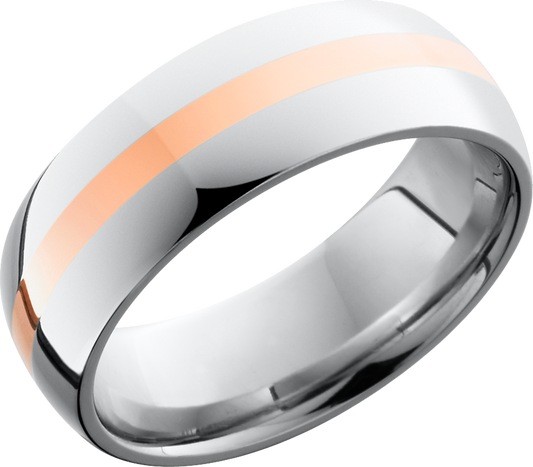 Cobalt chrome 8mm domed band with a 2mm inlay of 14K rose gold