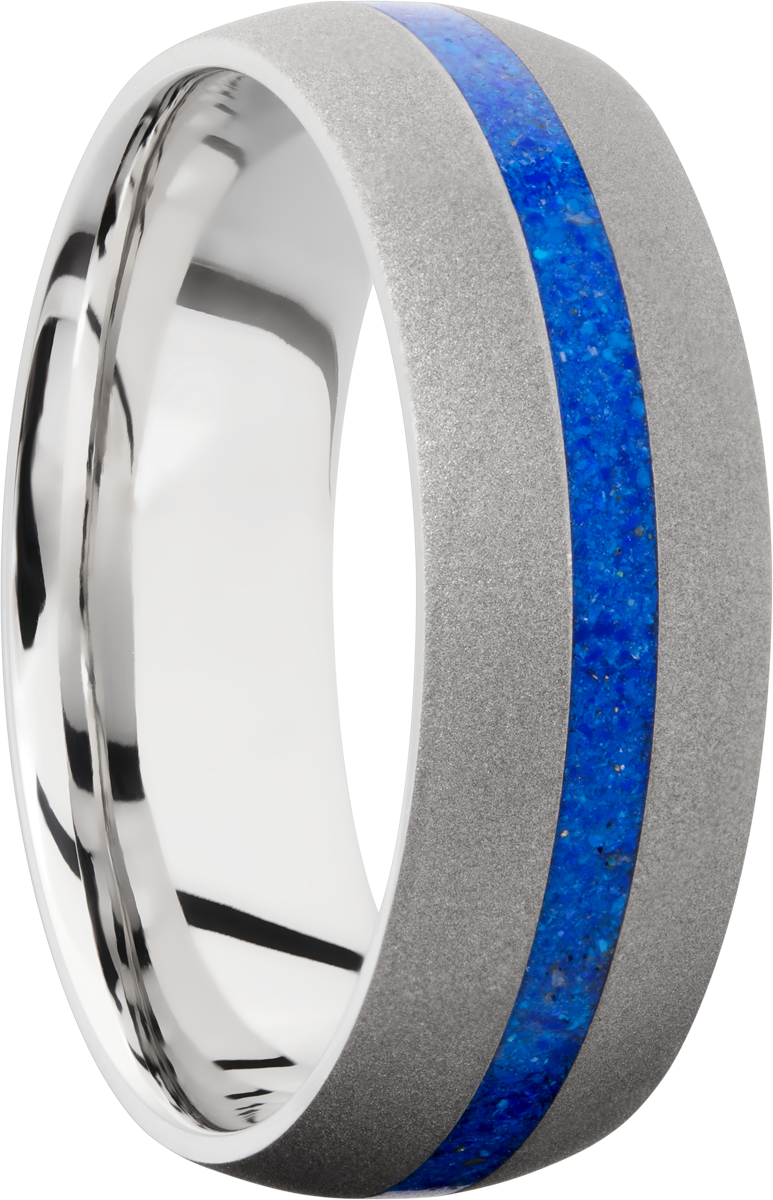 Cobalt chrome 8mm domed band with a mosaic inlay of Lapis