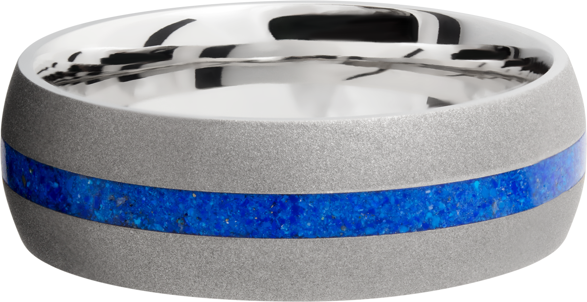 Cobalt chrome 8mm domed band with a mosaic inlay of Lapis