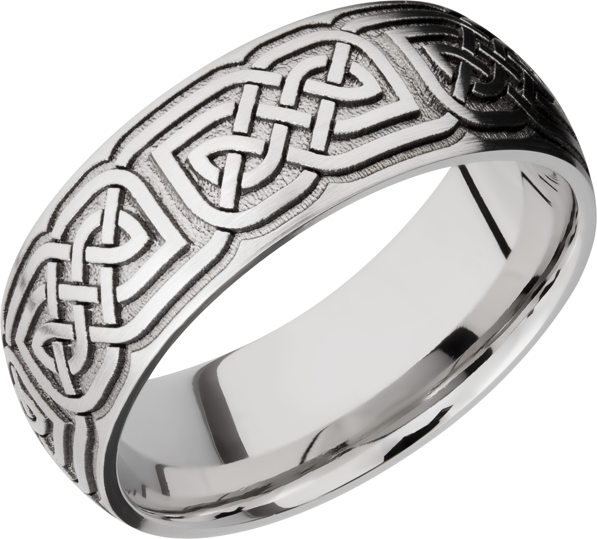 Cobalt chrome 8mm domed band with laser-carved celtic pattern