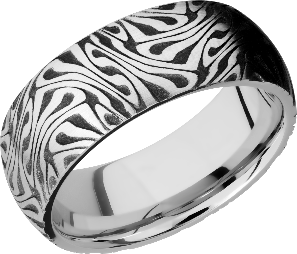 Cobalt chrome 8mm domed band with laser-carved escher pattern