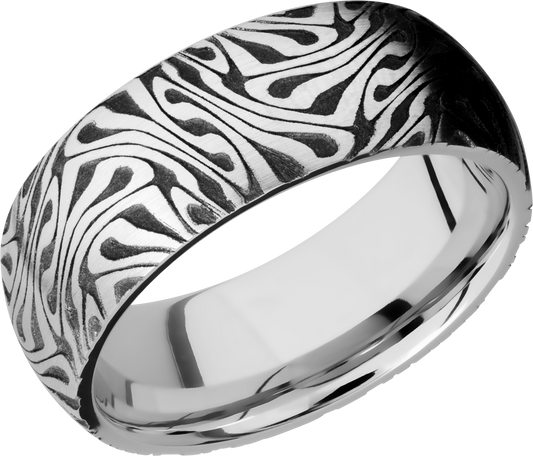 Cobalt chrome 8mm domed band with laser-carved escher pattern