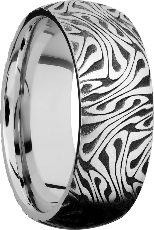 Cobalt chrome 8mm domed band with laser-carved escher pattern