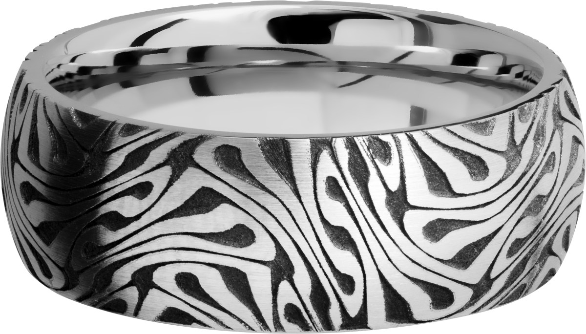 Cobalt chrome 8mm domed band with laser-carved escher pattern