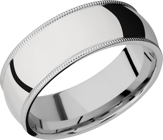 Cobalt chrome 8mm domed band with milgrain detail