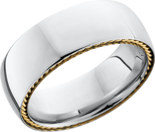 Cobalt chrome 8mm domed band with 14K yellow gold sidebraid inlays