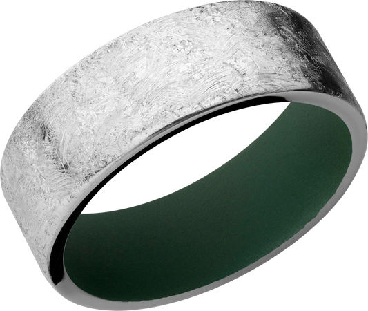 Cobalt chrome 8mm flat band with slightly rounded edges and a Highland Green Cerakote sleeve