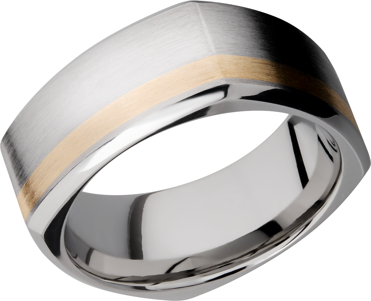 Cobalt chrome 9mm square band with an off center inlay of 14K yellow gold