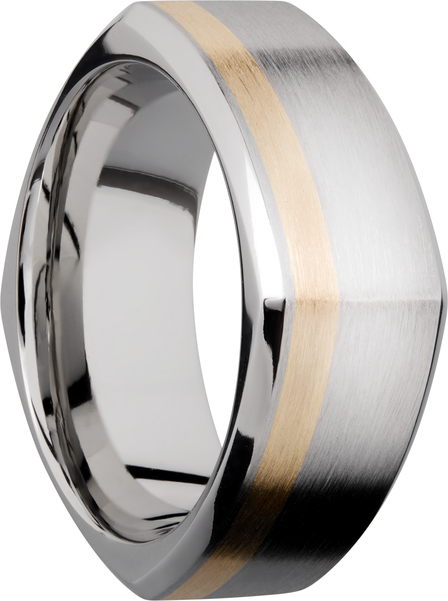 Cobalt chrome 9mm square band with an off center inlay of 14K yellow gold
