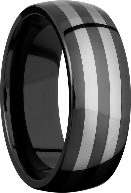 Tungsten and Ceramic 8mm domed band with two inlays