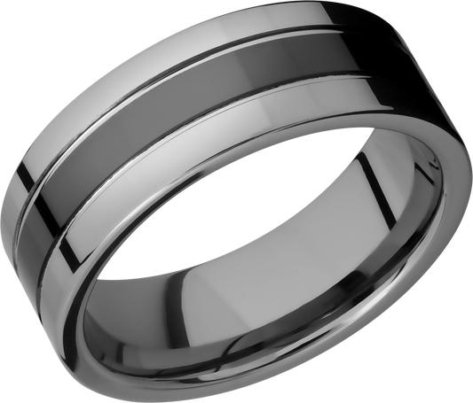 Tungsten and Ceramic 8mm flat band with grooves