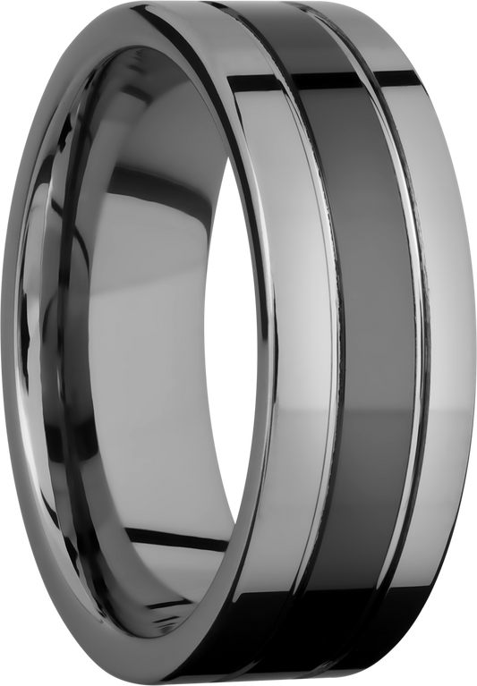 Tungsten and Ceramic 8mm flat band with grooves