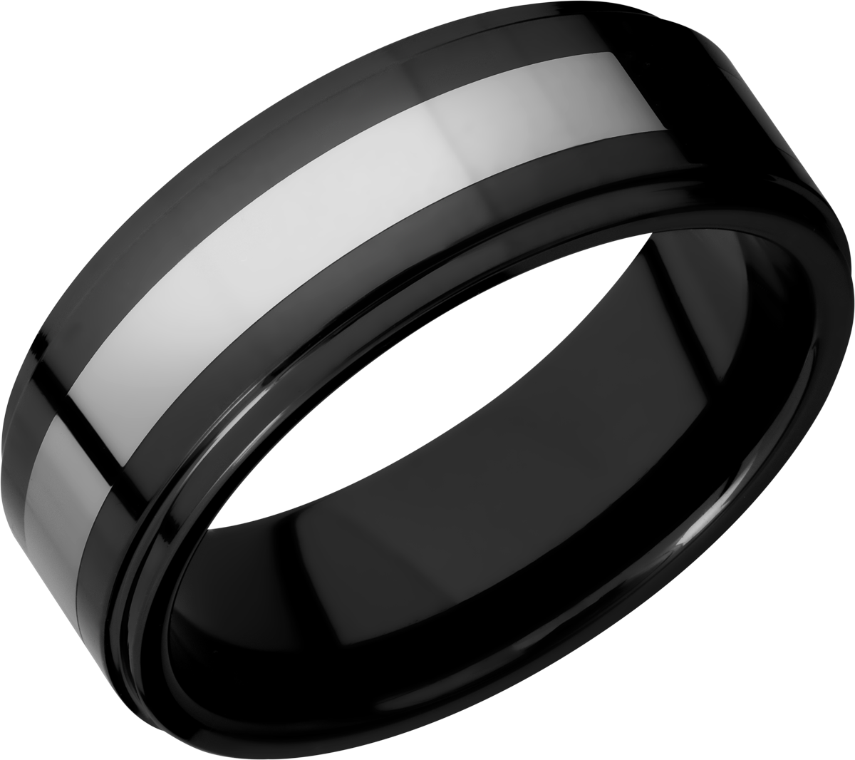 Tungsten and Ceramic 8mm flat band with grooved edges