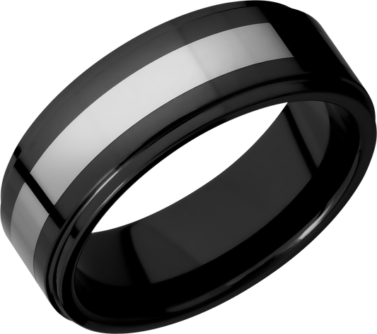 Tungsten and Ceramic 8mm flat band with grooved edges