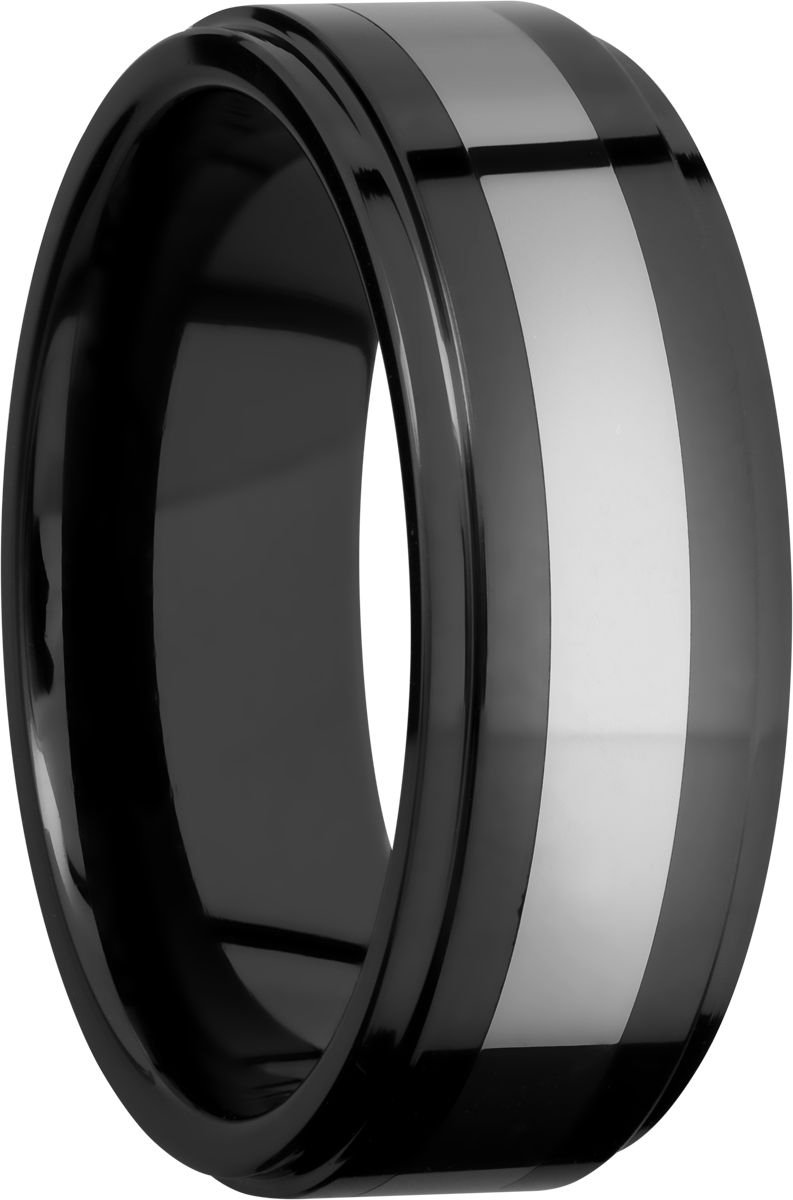 Tungsten and Ceramic 8mm flat band with grooved edges