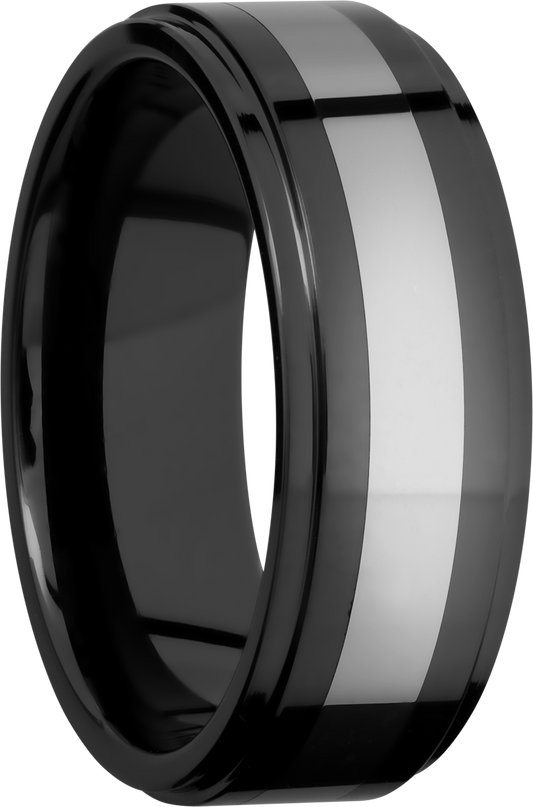 Tungsten and Ceramic 8mm flat band with grooved edges