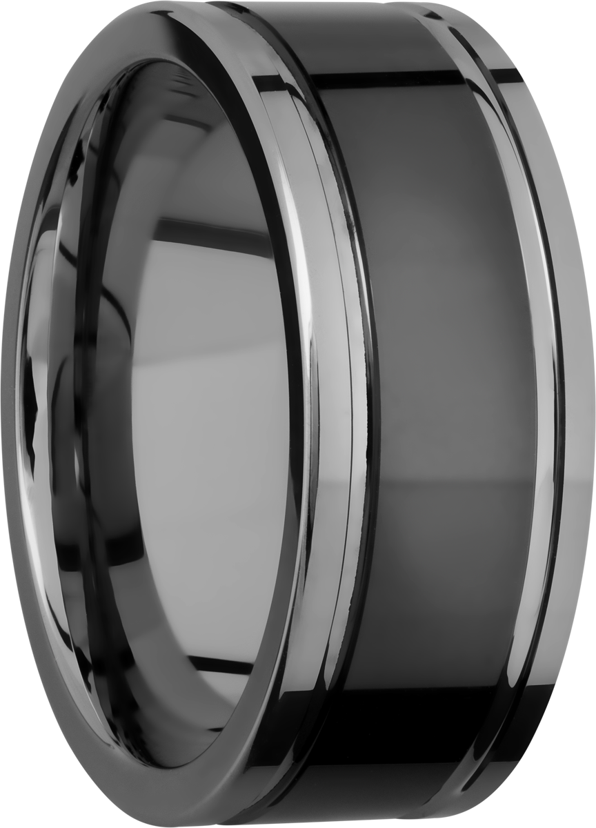 Tungsten and Ceramic 9mm flat band with grooves