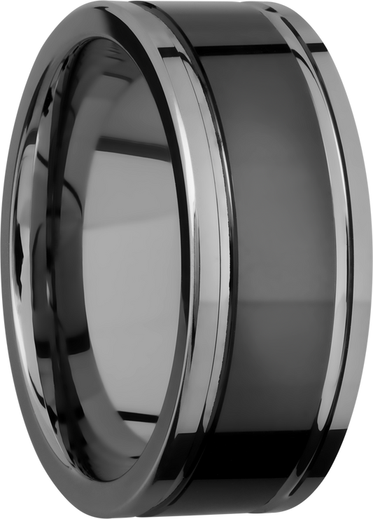 Tungsten and Ceramic 9mm flat band with grooves