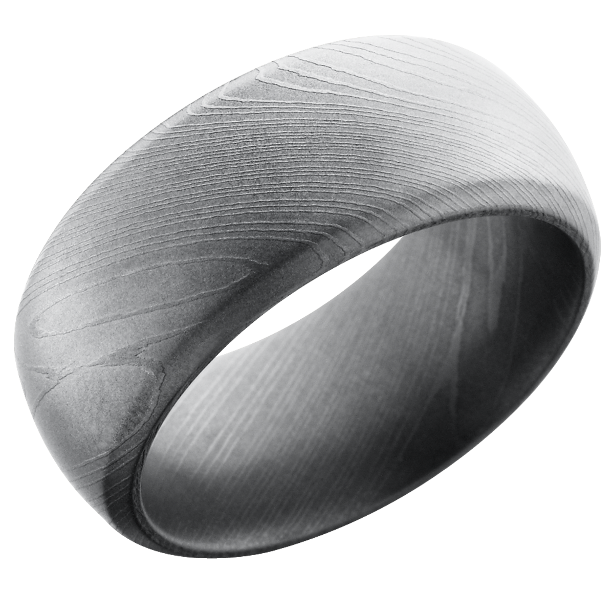 Handmade 10mm Damascus steel domed band with beveled edges