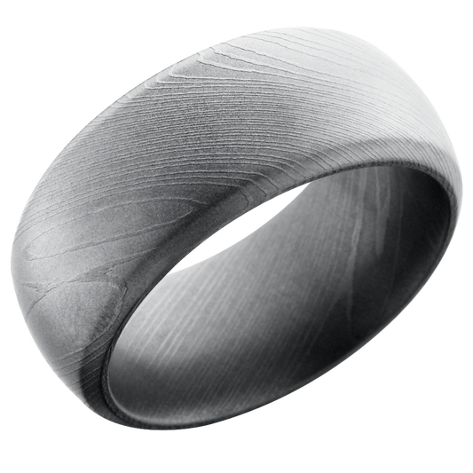 Handmade 10mm Damascus steel domed band with beveled edges