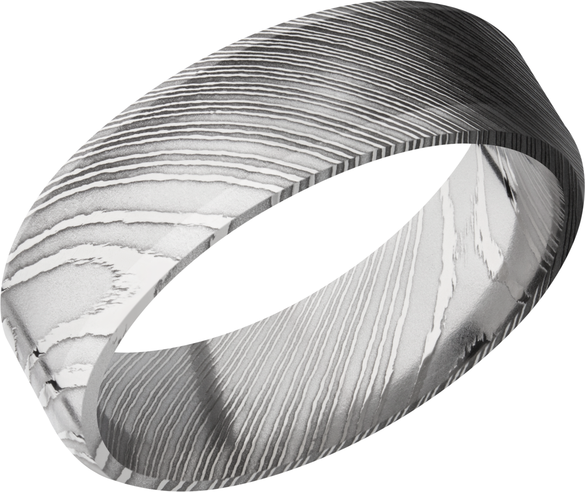 Handmade 7mm Damascus steel beveled band