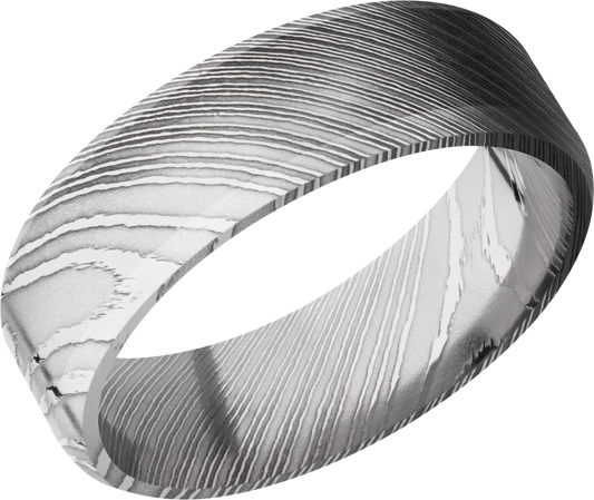 Handmade 7mm Damascus steel beveled band