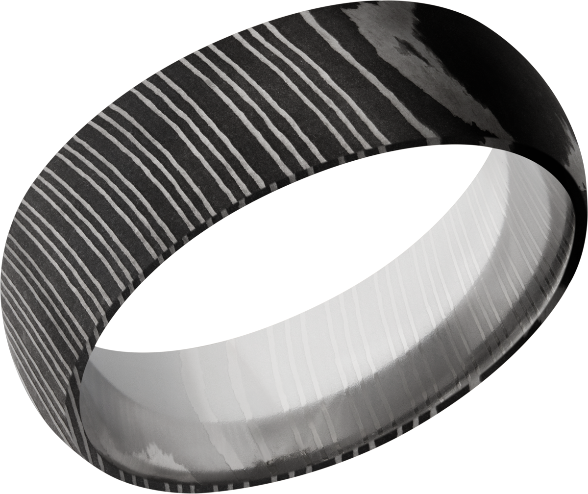 Handmade 7mm Damascus steel domed band