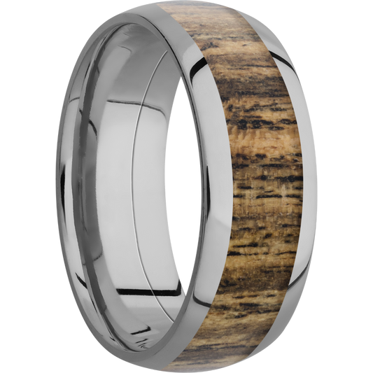 Titanium 8mm domed band with an inlay of Bocote hardwood