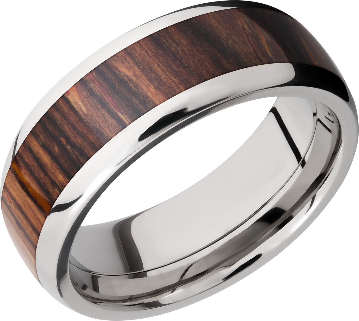 Titanium 8mm domed band with an inlay of Natcoco hardwood