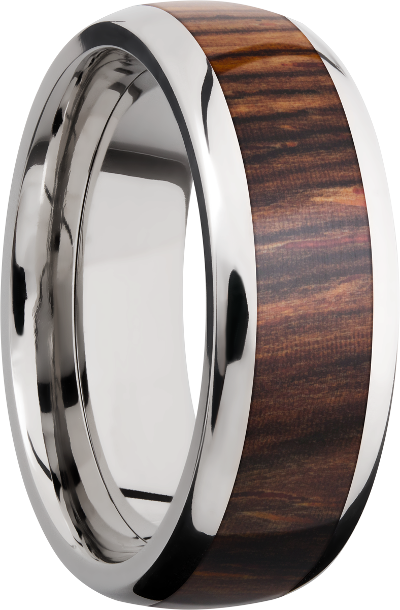 Titanium 8mm domed band with an inlay of Natcoco hardwood