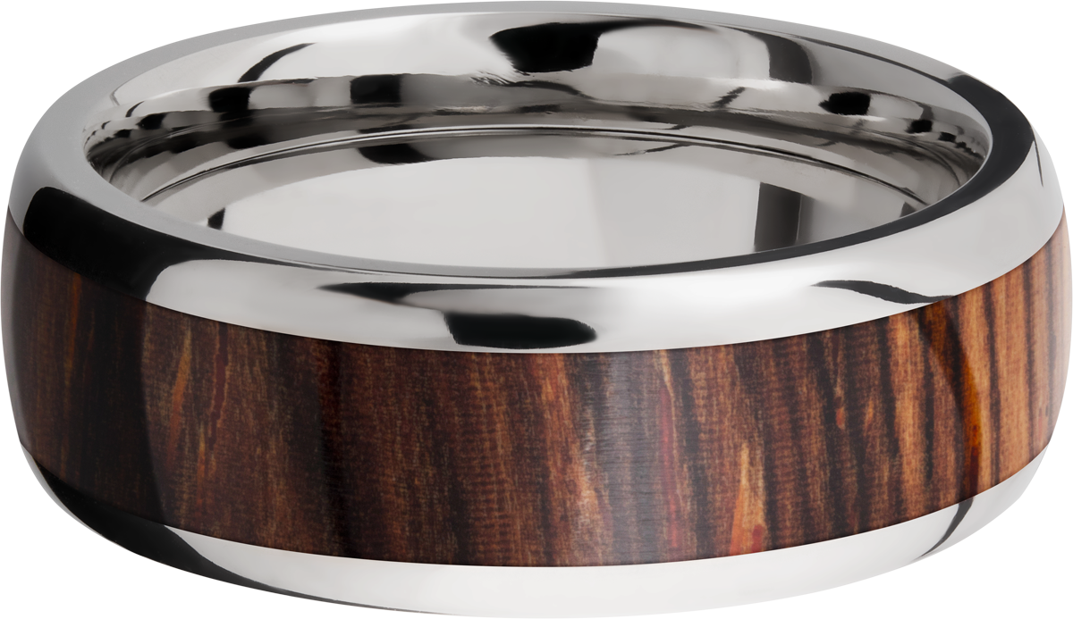 Titanium 8mm domed band with an inlay of Natcoco hardwood