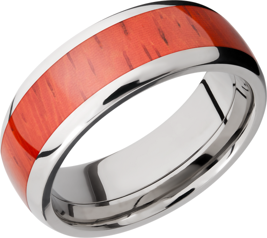 Titanium 8mm domed band with an inlay of Padauk hardwood