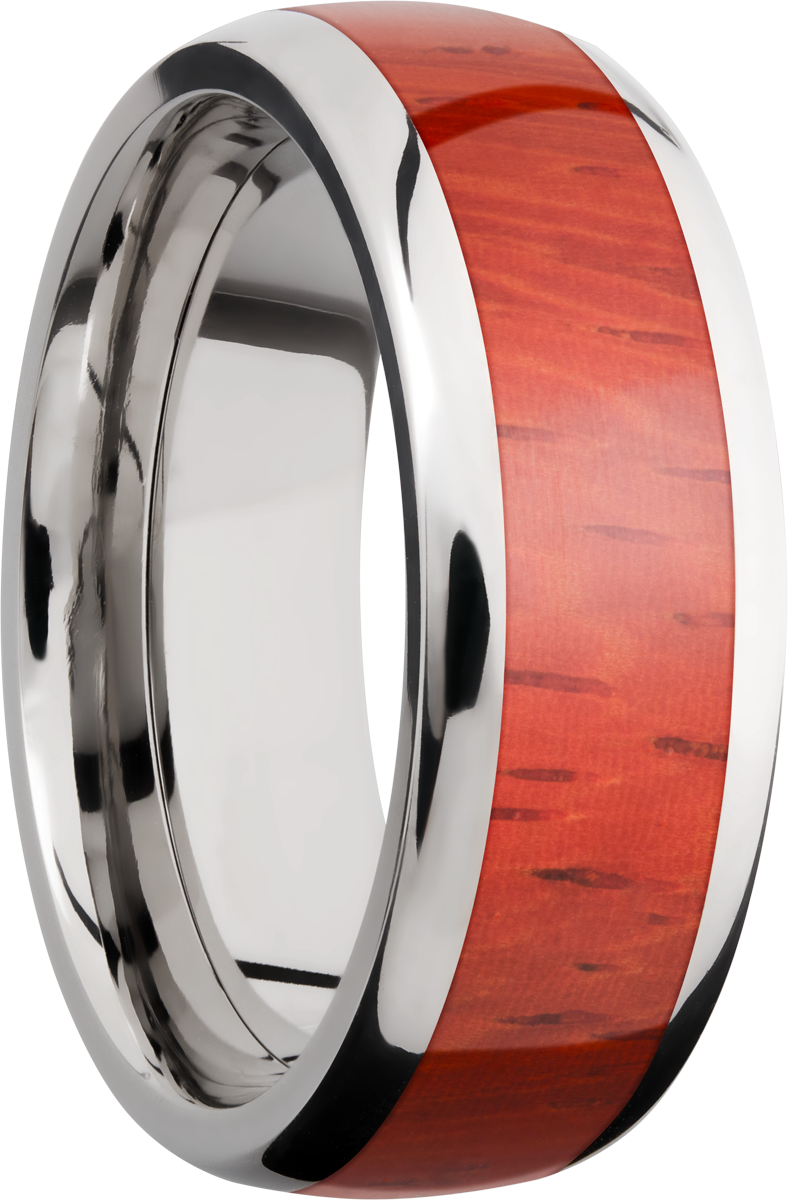 Titanium 8mm domed band with an inlay of Padauk hardwood