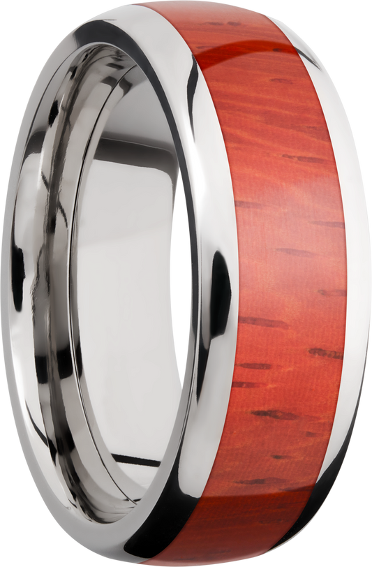 Titanium 8mm domed band with an inlay of Padauk hardwood