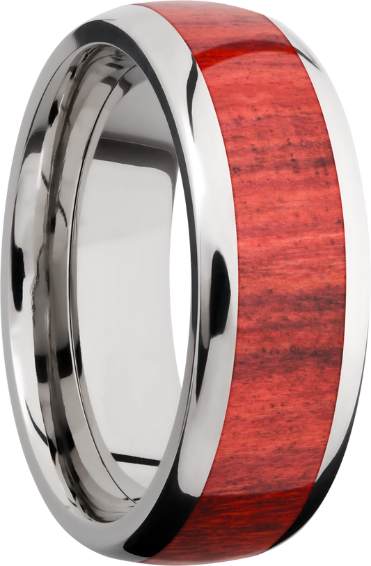 Titanium 8mm domed band with an inlay of Honduras Redheart hardwood