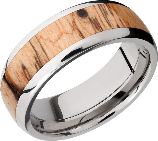 Titanium 8mm domed band with an inlay of Padauk hardwood