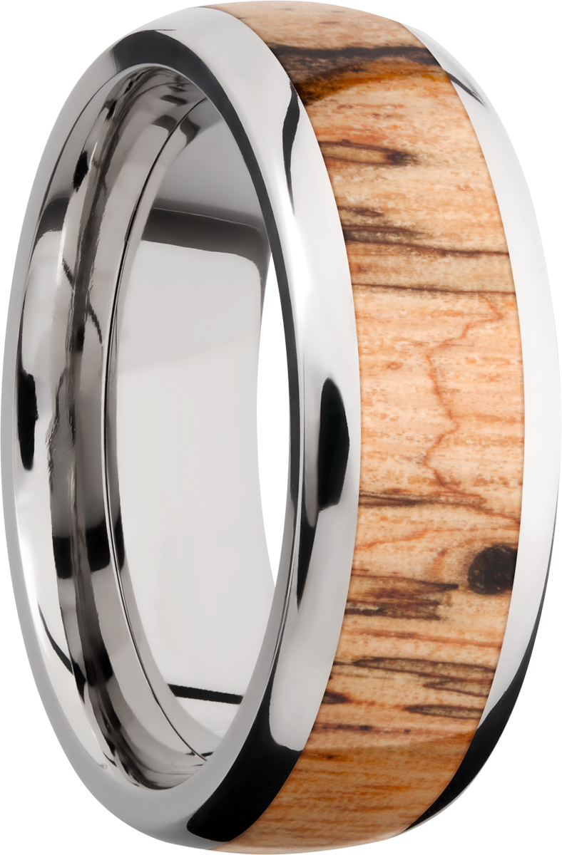 Titanium 8mm domed band with an inlay of Padauk hardwood