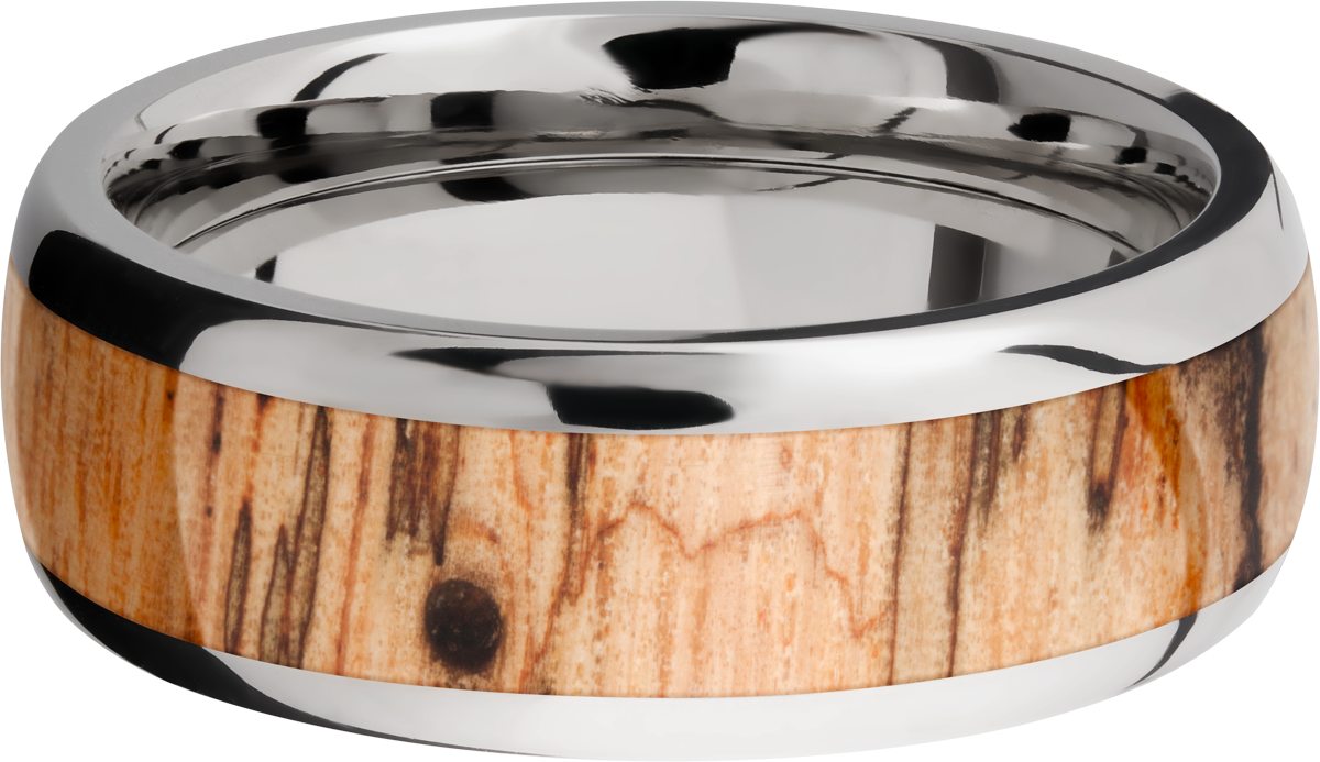 Titanium 8mm domed band with an inlay of Padauk hardwood