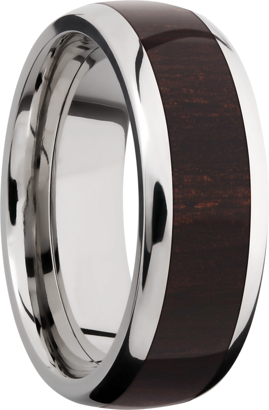 Titanium 8mm domed band with an inlay of Wenge hardwood