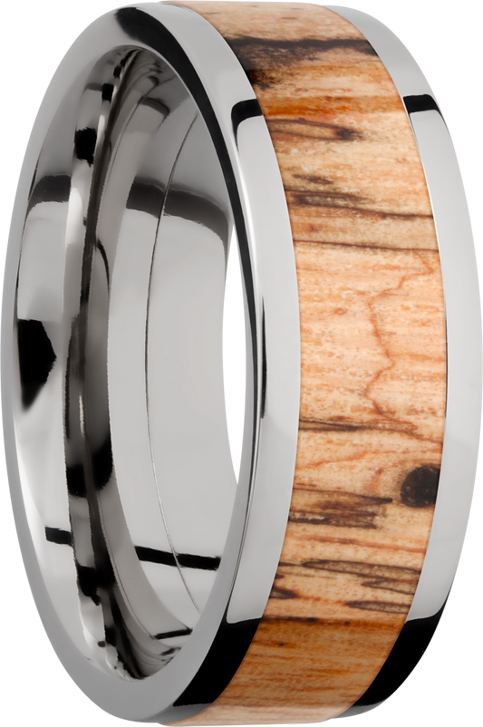 Titanium 8mm flat band with an inlay of Spalted Tamarind hardwood